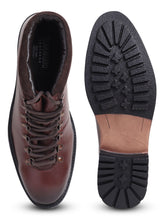 Load image into Gallery viewer, Men Brown Solid Leather Mid-Top Flat Boots