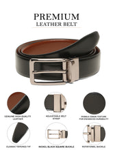 Load image into Gallery viewer, Teakwood Men's Premium Genuine Leather 2-in-1 Reversible Belt | Black &amp; Brown Fine Leather Finish |Nickle Black Linear Pin Buckle | Adjustable 35 mm Dress Belt for Formal, Casual, Office &amp; Business Wear
