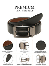 Load image into Gallery viewer, Teakwood Men's Premium Genuine Leather 2-in-1 Reversible Belt | Black &amp; Brown Crosshatch Textured Finish | Nickel Black Rounded Rectangular Pin Buckle | Adjustable 35 mm Dress Belt for Formal, Casual, Office &amp; Business Wear

