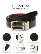 Load image into Gallery viewer, Teakwood Men's Premium Genuine Leather 2-in-1 Reversible Belt | Black &amp; Brown Crosshatch Textured Finish | Silver  Classic Curved Pin Buckle | Adjustable 35 mm Dress Belt for Formal, Casual, Office &amp; Business Wear
