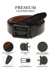 Load image into Gallery viewer, Teakwood Men's Premium Genuine Leather 2-in-1 Reversible Belt | Black &amp; Brown Natural Grain Leather Finish | Matte Black  Slim Frame Pin Buckle | Adjustable 35 mm Dress Belt for Formal, Casual, Office &amp; Business Wear
