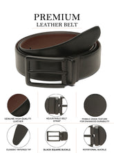 Load image into Gallery viewer, Teakwood Men's Premium Genuine Leather 2-in-1 Reversible Belt | Black &amp; Brown Natural Grain Leather Finish |Matte Black Linear Pin Buckle | Adjustable 35 mm Dress Belt for Formal, Casual, Office &amp; Business Wear
