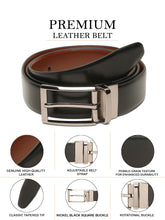 Load image into Gallery viewer, Teakwood Men's Premium Genuine Leather 2-in-1 Reversible Belt | Black &amp; Brown Crosshatch Textured Finish | Nickle Black Classic Curved Pin Buckle | Adjustable 35 mm Dress Belt for Formal, Casual, Office &amp; Business Wear
