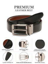 Load image into Gallery viewer, Teakwood Men's Premium Genuine Leather 2-in-1 Reversible Belt | Black &amp; Brown Natural Grain Leather Finish | Nickel Black Classic Edge Pin Buckle | Adjustable 35 mm Dress Belt for Formal, Casual, Office &amp; Business Wear
