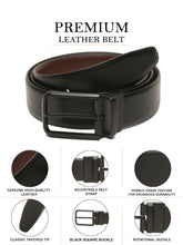 Load image into Gallery viewer, Teakwood Men's Premium Genuine Leather 2-in-1 Reversible Belt | Black &amp; Brown Natural Grain Leather Finish |Matte Black Radius Pin Buckle | Adjustable 35 mm Dress Belt for Formal, Casual, Office &amp; Business Wear
