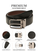 Load image into Gallery viewer, Teakwood Men's Premium Genuine Leather 2-in-1 Reversible Belt | Black &amp; Brown Natural Grain Leather Finish |Nickle Black Classic Angular Pin Buckle | Adjustable 35 mm Dress Belt for Formal, Casual, Office &amp; Business Wear
