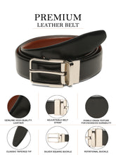 Load image into Gallery viewer, Teakwood Men's Premium Genuine Leather 2-in-1 Reversible Belt | Black &amp; Brown Natural Grain Leather Finish /Silver  Classic Angular Pin Buckle | Adjustable 35 mm Dress Belt for Formal, Casual, Office &amp; Business Wear
