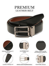 Load image into Gallery viewer, Teakwood Men's Premium Genuine Leather 2-in-1 Reversible Belt | Black &amp; Brown Fine Leather Finish |Nickle Black Linear Edge Pin Buckle | Adjustable 35 mm Dress Belt for Formal, Casual, Office &amp; Business Wear
