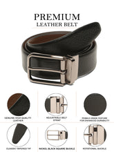 Load image into Gallery viewer, Teakwood Men's Premium Genuine Leather 2-in-1 Reversible Belt | Black &amp; Brown Pebble Grain Leather Finish | Nickel Black Radius Pin Buckle | Adjustable 35 mm Dress Belt for Formal, Casual, Office &amp; Business Wear

