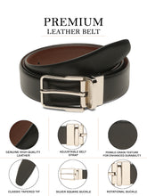 Load image into Gallery viewer, Teakwood Men's Premium Genuine Leather 2-in-1 Reversible Belt | Black &amp; Brown Natural Grain Leather Finish |Silver  Classic Angular Pin Buckle | Adjustable 35 mm Dress Belt for Formal, Casual, Office &amp; Business Wear
