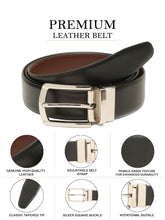 Load image into Gallery viewer, Teakwood Men's Premium Genuine Leather 2-in-1 Reversible Belt | Black &amp; Brown Natural Grain Leather Finish |Silver Classic Curved Pin Buckle | Adjustable 35 mm Dress Belt for Formal, Casual, Office &amp; Business Wear
