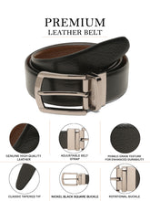 Load image into Gallery viewer, Teakwood Men's Premium Genuine Leather 2-in-1 Reversible Belt | Black &amp; Brown Natural Grain Leather Finish |Nickel Black Classic Tapered Pin Buckle | Adjustable 35 mm Dress Belt for Formal, Casual, Office &amp; Business Wear
