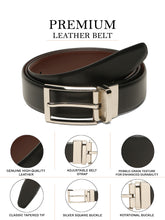 Load image into Gallery viewer, Teakwood Men's Premium Genuine Leather 2-in-1 Reversible Belt | Black &amp; Brown Natural Grain Leather Finish |Silver  Classic Tapered Pin Buckle | Adjustable 35 mm Dress Belt for Formal, Casual, Office &amp; Business Wear
