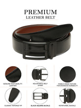 Load image into Gallery viewer, Teakwood Men's Premium Genuine Leather 2-in-1 Reversible Belt | Black &amp; Brown Natural Grain Leather Finish |Matte Black Classic Tapered Pin Buckle | Adjustable 35 mm Dress Belt for Formal, Casual, Office &amp; Business Wear
