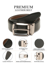Load image into Gallery viewer, Teakwood Men's Premium Genuine Leather 2-in-1 Reversible Belt | Black &amp; Brown Crosshatch Textured Finish | Nickle Black Contour Pin Buckle | Adjustable 35 mm Dress Belt for Formal, Casual, Office &amp; Business Wear
