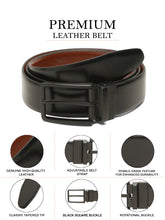 Load image into Gallery viewer, Teakwood Men's Premium Genuine Leather 2-in-1 Reversible Belt | Black &amp; Brown Fine Leather Finish | Matte Black Linear Edge Pin Buckle | Adjustable 35 mm Dress Belt for Formal, Casual, Office &amp; Business Wear
