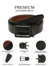 Load image into Gallery viewer, Teakwood Men's Premium Genuine Leather 2-in-1 Reversible Belt | Black &amp; Brown Crosshatch Textured Finish | Matte Black Refined Slim Frame Pin Buckle | Adjustable 35 mm Dress Belt for Formal, Casual, Office &amp; Business Wear
