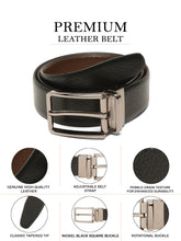 Load image into Gallery viewer, Teakwood Men's Premium Genuine Leather 2-in-1 Reversible Belt | Black &amp; Brown Pebble Grain Leather Finish | Nickel Black Linear Edge Pin Buckle | Adjustable 35 mm Dress Belt for Formal, Casual, Office &amp; Business Wear
