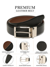 Load image into Gallery viewer, Teakwood Men's Premium Genuine Leather 2-in-1 Reversible Belt | Black &amp; Brown Natural Grain Leather Finish / Silver  Classic Tapered Pin Buckle | Adjustable 35 mm Dress Belt for Formal, Casual, Office &amp; Business Wear
