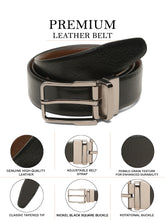 Load image into Gallery viewer, Teakwood Men's Premium Genuine Leather 2-in-1 Reversible Belt | Black &amp; Brown Natural Grain Leather Finish /Nickel black  Classic Angular Pin Buckle | Adjustable 35 mm Dress Belt for Formal, Casual, Office &amp; Business Wear
