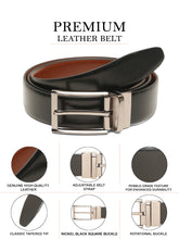 Load image into Gallery viewer, Teakwood Men's Premium Genuine Leather 2-in-1 Reversible Belt |  Black &amp; Brown Fine Leather Finish |  Nickle Black   Rounded Rectangular Pin Buckle | Adjustable 35 mm Dress Belt for Formal, Casual, Office &amp; Business Wear
