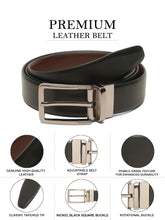 Load image into Gallery viewer, Teakwood Men's Premium Genuine Leather 2-in-1 Reversible Belt | Black &amp; Brown Dual-Sided Natural Grain Leather | Nickel  Black Rectangular Buckle | 35 mm Adjustable Belt for Formal, Casual &amp; Office Wear
