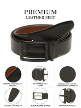 Load image into Gallery viewer, Teakwood Men's Premium Genuine Leather 2-in-1 Reversible Belt | Black &amp; Brown Crosshatch Textured Finish | Matte Black Linear Pin Buckle | Adjustable 35 mm Dress Belt for Formal, Casual, Office &amp; Business Wear
