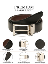 Load image into Gallery viewer, Teakwood Men's Premium Genuine Leather 2-in-1 Reversible Belt | Black &amp; Brown Fine Leather Finish |Nickle Black Rounded Rectangular Pin Buckle | Adjustable 35 mm Dress Belt for Formal, Casual, Office &amp; Business Wear
