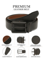 Load image into Gallery viewer, Teakwood Men's Premium Genuine Leather 2-in-1 Reversible Belt | Black &amp; Brown Natural Grain Leather Finish |Matte Black Slim Frame Pin Buckle | Adjustable 35 mm Dress Belt for Formal, Casual, Office &amp; Business Wear
