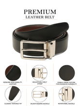 Load image into Gallery viewer, Teakwood Men's Premium Genuine Leather 2-in-1 Reversible Belt | Black &amp; Brown Dual-Sided Natural Grain Leather | Silver Rectangular Buckle | 35 mm Adjustable Belt for Formal, Casual &amp; Office Wear
