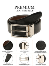 Load image into Gallery viewer, Teakwood Men's Premium Genuine Leather 2-in-1 Reversible Belt | Black &amp; Brown Fine Leather Finish | Silver  Rectangular Pin Buckle | Adjustable 35 mm Dress Belt for Formal, Casual, Office &amp; Business Wear
