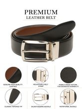 Load image into Gallery viewer, Teakwood Men's Premium Genuine Leather 2-in-1 Reversible Belt | Black &amp; Brown Crosshatch Textured Finish | Silver Contour Pin Buckle | Adjustable 35 mm Dress Belt for Formal, Casual, Office &amp; Business Wear
