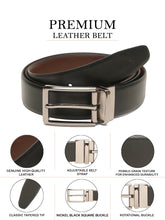 Load image into Gallery viewer, Teakwood Men's Premium Genuine Leather 2-in-1 Reversible Belt | Black &amp; Brown Natural Grain Leather Finish |Nickel Black Refined Slim Frame Pin Buckle | Adjustable 35 mm Dress Belt for Formal, Casual, Office &amp; Business Wear
