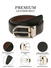 Load image into Gallery viewer, Teakwood Men's Premium Genuine Leather 2-in-1 Reversible Belt | Black &amp; Brown Crosshatch Textured Leather | Silver  Black Rectangular Pin Buckle | Adjustable 35 mm Dress Belt for Formal, Casual, Office &amp; Business Wear
