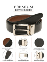 Load image into Gallery viewer, Teakwood Men's Premium Genuine Leather 2-in-1 Reversible Belt | Black &amp; Brown Natural Grain Leather Finish | Nickel Black Classic Edge Pin Buckle | Adjustable 35 mm Dress Belt for Formal, Casual, Office &amp; Business Wear
