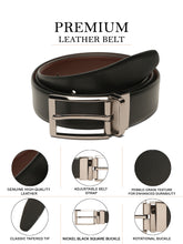 Load image into Gallery viewer, Teakwood Men's Premium Genuine Leather 2-in-1 Reversible Belt | Black &amp; Brown Natural Grain Leather Finish |Nickle Black Classic Curved Pin Buckle | Adjustable 35 mm Dress Belt for Formal, Casual, Office &amp; Business Wear
