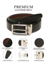 Load image into Gallery viewer, Teakwood Men's Premium Genuine Leather 2-in-1 Reversible Belt | Black &amp; Brown Natural Grain Leather Finish |Silver Refined Slim Frame Pin Buckle | Adjustable 35 mm Dress Belt for Formal, Casual, Office &amp; Business Wear
