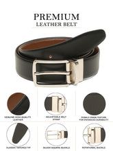 Load image into Gallery viewer, Teakwood Men's Premium Genuine Leather 2-in-1 Reversible Belt | Black &amp; Brown Crosshatch Textured Finish | Silver Vector Pin Buckle | Adjustable 35 mm Dress Belt for Formal, Casual, Office &amp; Business Wear
