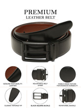 Load image into Gallery viewer, Teakwood Men's Premium Genuine Leather 2-in-1 Reversible Belt | Black &amp; Brown Fine Leather Finish | Matte Black Refined Slim Frame Pin Buckle | Adjustable 35 mm Dress Belt for Formal, Casual, Office &amp; Business Wear
