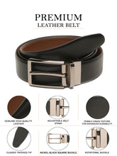 Load image into Gallery viewer, Teakwood Men's Premium Genuine Leather 2-in-1 Reversible Belt | Black &amp; Brown Crosshatch Textured Finish |Nickel  Black Refined Slim Frame Pin Buckle | Adjustable 35 mm Dress Belt for Formal, Casual, Office &amp; Business Wear
