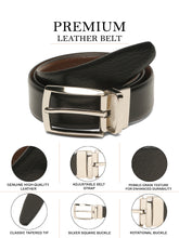 Load image into Gallery viewer, Teakwood Men's Premium Genuine Leather 2-in-1 Reversible Belt | Black &amp; Brown Pebble Grain Leather Finish | Silver Radius Pin Buckle | Adjustable 35 mm Dress Belt for Formal, Casual, Office &amp; Business Wear
