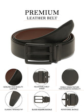 Load image into Gallery viewer, Teakwood Men's Premium Genuine Leather 2-in-1 Reversible Belt | Black &amp; Brown Dual-Sided Natural Grain Leather | Matte Black Rectangular Buckle | 35 mm Adjustable Belt for Formal, Casual &amp; Office Wear

