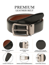 Load image into Gallery viewer, Teakwood Men's Premium Genuine Leather 2-in-1 Reversible Belt | Black &amp; Brown Natural Grain Leather Finish |Nickel Black Classic Tapered Pin Buckle | Adjustable 35 mm Dress Belt for Formal, Casual, Office &amp; Business Wear
