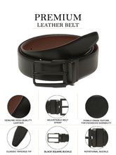 Load image into Gallery viewer, Teakwood Men's Premium Genuine Leather 2-in-1 Reversible Belt | Black &amp; Brown Natural Grain Leather Finish |Matte Black Classic Angular Pin Buckle | Adjustable 35 mm Dress Belt for Formal, Casual, Office &amp; Business Wear
