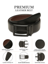 Load image into Gallery viewer, Teakwood Men's Premium Genuine Leather 2-in-1 Reversible Belt | Black &amp; Brown Natural Grain Leather Finish |Matte Black Refined Slim Frame Pin Buckle | Adjustable 35 mm Dress Belt for Formal, Casual, Office &amp; Business Wear
