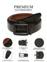 Load image into Gallery viewer, Teakwood Men's Premium Genuine Leather 2-in-1 Reversible Belt | Black &amp; Brown Natural Grain Leather Finish | Matte Black  Classic Edge Pin Buckle | Adjustable 35 mm Dress Belt for Formal, Casual, Office &amp; Business Wear
