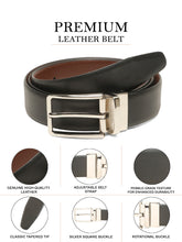 Load image into Gallery viewer, Teakwood Men's Premium Genuine Leather 2-in-1 Reversible Belt | Black &amp; Brown Natural Grain Leather Finish |Silver Linear Edge Pin Buckle | Adjustable 35 mm Dress Belt for Formal, Casual, Office &amp; Business Wear
