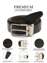 Load image into Gallery viewer, Teakwood Men's Premium Genuine Leather 2-in-1 Reversible Belt | Black &amp; Brown Natural Grain Leather Finish /Silver  Classic Angular Pin Buckle | Adjustable 35 mm Dress Belt for Formal, Casual, Office &amp; Business Wear
