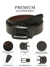 Load image into Gallery viewer, Teakwood Men's Premium Genuine Leather 2-in-1 Reversible Belt | Black &amp; Brown Natural Grain Leather Finish |Matte Black Contour Pin Buckle | Adjustable 35 mm Dress Belt for Formal, Casual, Office &amp; Business Wear
