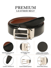 Load image into Gallery viewer, Teakwood Men's Premium Genuine Leather 2-in-1 Reversible Belt | Black &amp; Brown Natural Grain Leather Finish |Nickel  Black Slim Frame Pin Buckle | Adjustable 35 mm Dress Belt for Formal, Casual, Office &amp; Business Wear
